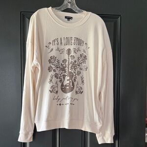 “It’s A Love Story…Baby Just Say Yes” Graphic Crew Neck Sweatshirt Size Medium